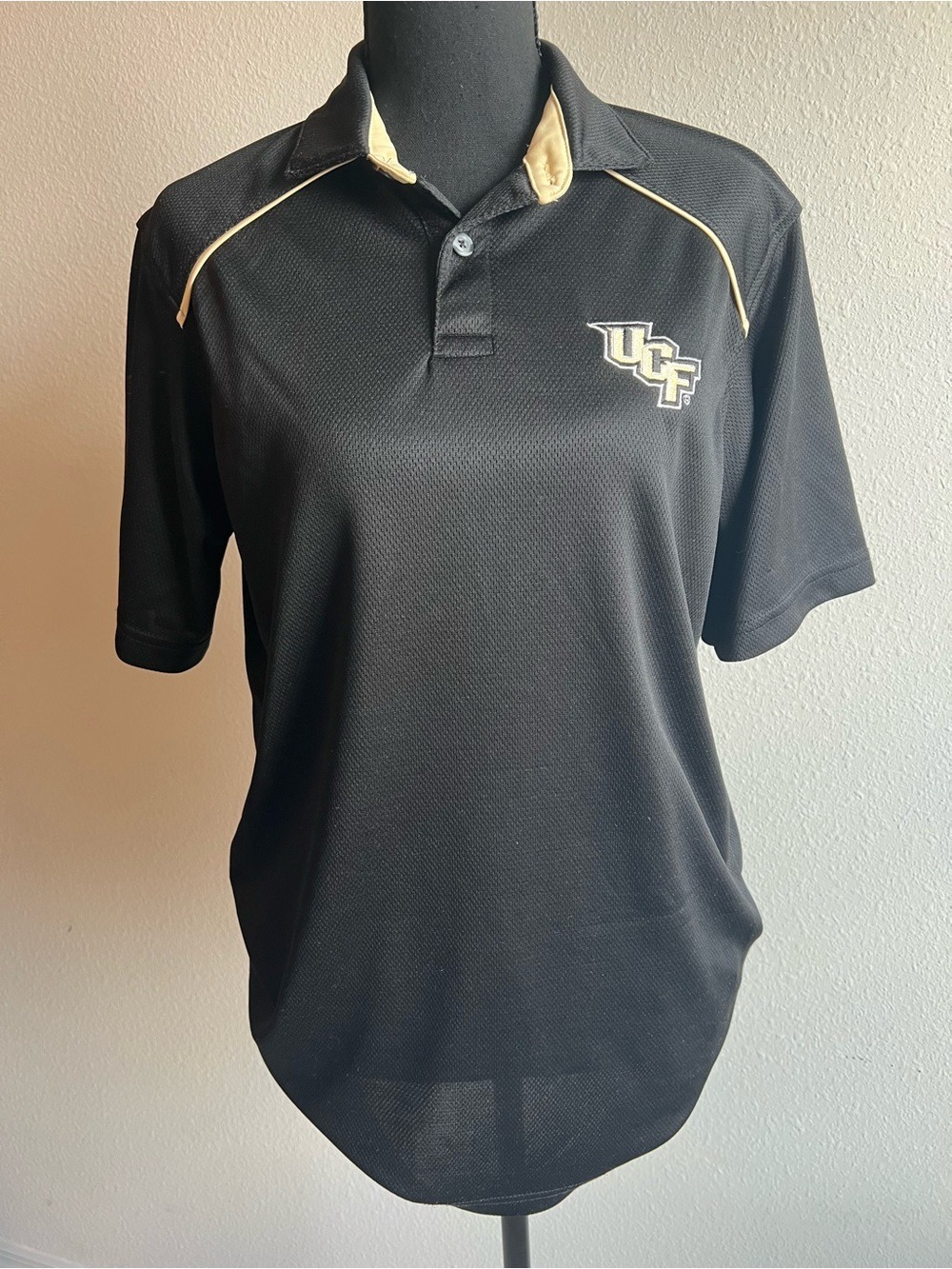 Rivalry Threads Black Polo with Gold Trim and UCF Logo